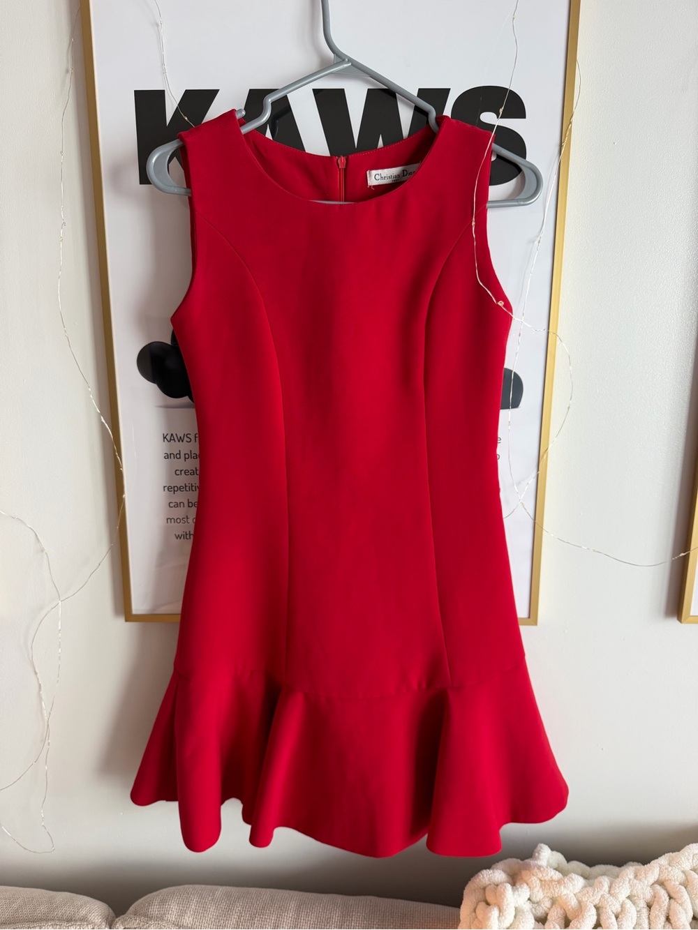 Dior Red Sleeveless Peplum Hem Formal Dress